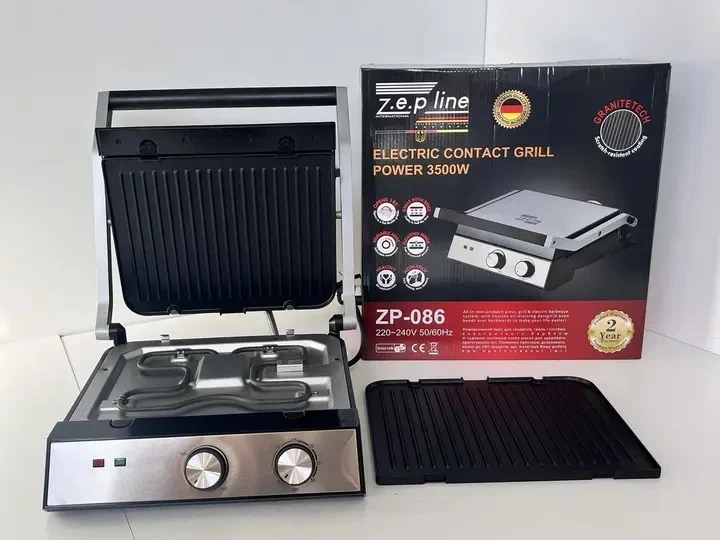 Электрический прижимной гриль ZEPLINE ZP-086 3500Вт с антипригарным покрытием, таймером и съёмными панелями - изображение 3