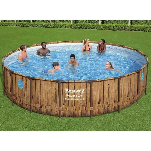 Круглый каркасный бассейн с насосом и тентом Bestway 56725 для дачи 488х122 см на 19480 л Коричневый - Фото 3 Круглый каркасный бассейн с насосом и тентом Bestway 56725 для дачи 488х122 см на 19480 л Коричневый - изображение 3