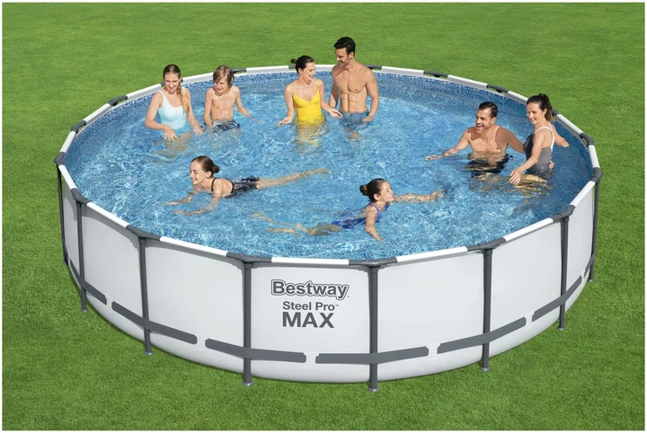 Каркасный круглый бассейн Bestway 56462 с лестницей и фильтр-насосом 549х122 см на 23062 л Серый - изображение 6