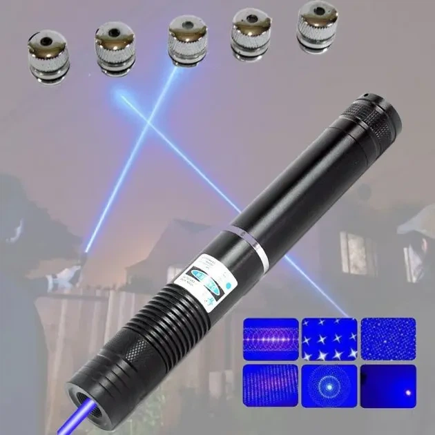 Лазерна указка (лазерний вказівник) 10000МВт синя з насадками Laser Blue YXB 008 - зображення 4