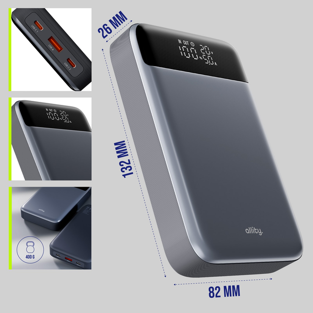 Powerbank Allity APB-200 19200 mAh 130W Grey (GSM187745) - obraz 6