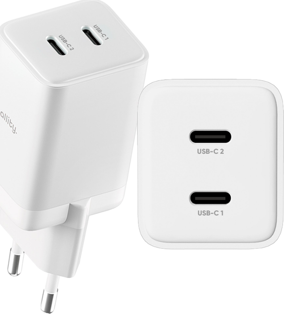 Зарядний пристрій Allity GaN PD QC ATC-01-45WCC 2x USB-C 45W White (5906667550375) - зображення 2