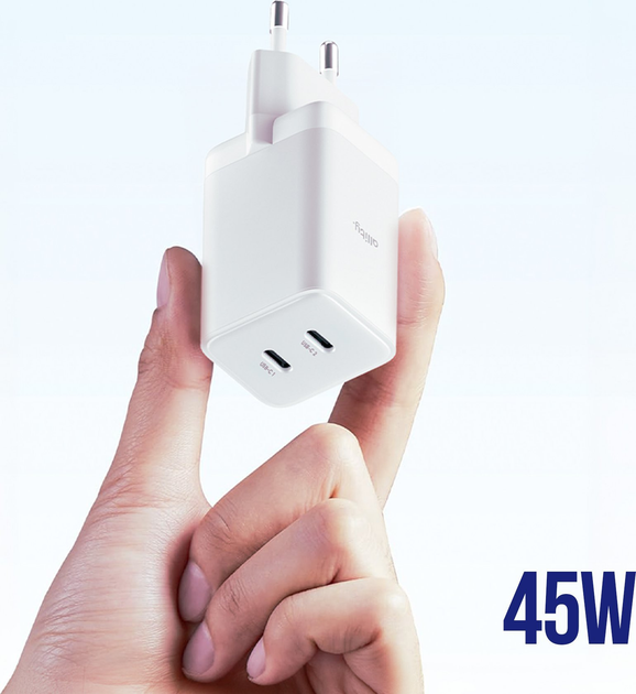 Зарядний пристрій Allity GaN PD QC ATC-01-45WCC 2x USB-C 45W White (5906667550375) - зображення 4