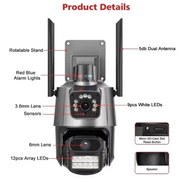 Уличная Wi-Fi IP-камера 8MP P11-QQ6 двойная оптика черная защита от воды IP66 - изображение 3