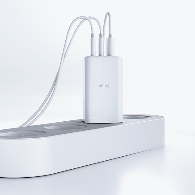 Ładowarka sieciowa Allity GaN PD QC ATC-01-65WACC 2x USB-C + 1x USB-A 65W White (5906667550399) - obraz 4