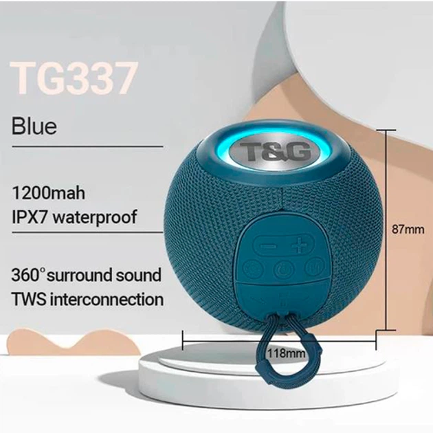 Портативна Bluetooth колонка TG337 з RGB підсвічуванням і функцією гучного зв'язку, радіо, синя - зображення 3