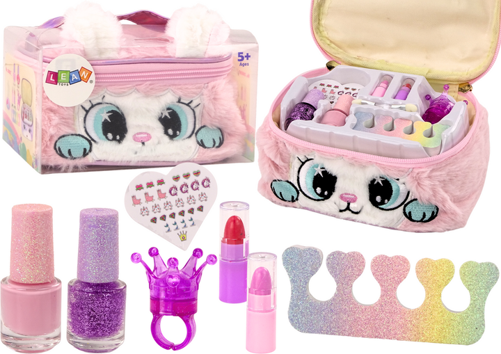 Набір краси LEAN Toys з плюшевою косметичкою котика, лаками та помадами 20294 (5905991025771) - зображення 2