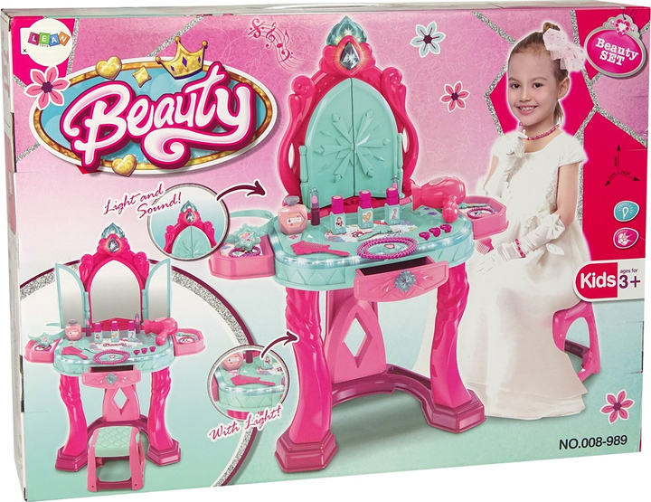 Набір для краси LEAN Toys Туалетне приладдя з дзеркальним світлом і звуком та прикрасами Рожевий 9436 (5904204754569) - зображення 1