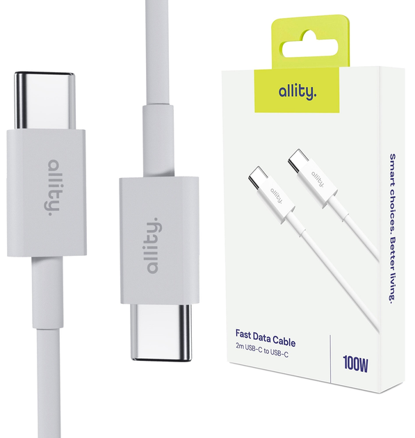 Кабель Allity AUC-03 USB-C - USB-C 1 m 100W White (5906667550160) - зображення 4
