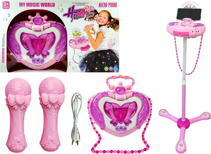 Szkatułka z pozytywką LEAN Toys na statywie z mikrofonem i głośnikiem Różowa 6606 (5905214979447) - obraz 2