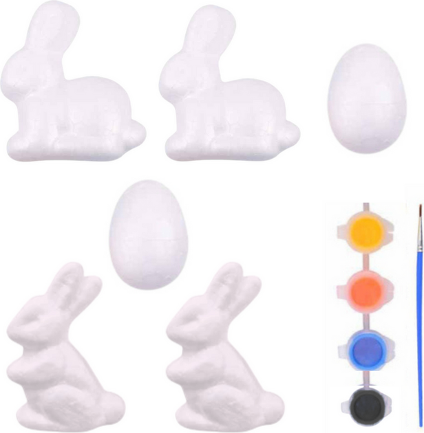 Набір пінопластових фігурок LEAN Toys до Великодня для розфарбовування 4 зайці + 2 яйця + фарби 21358 (5905991037910) - зображення 2