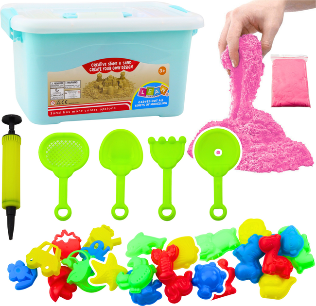 Zestaw LEAN Toys Magiczny Piasek kinetyczny z narzędziami foremkami i dmuchaną planszą 3 kg Różowy 24690 (5905991060406) - obraz 2