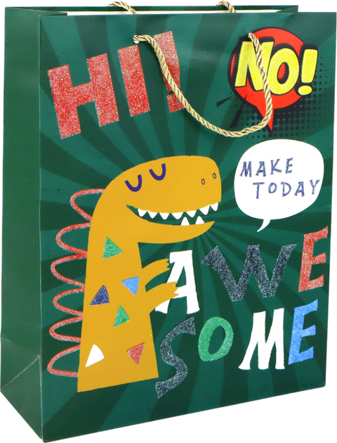 Torba prezentowa LEAN Toys Dinozaur papierowa 41.5 x 30 x 12 cm Zielona 16740 (5905884453261) - obraz 2