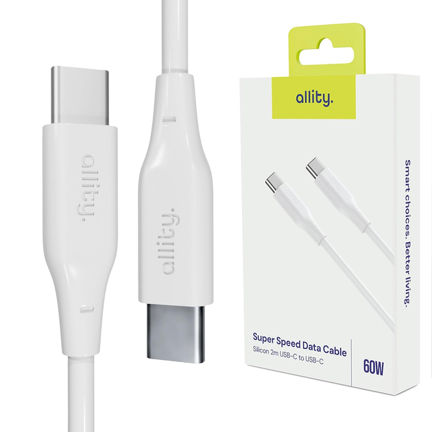 Кабель Allity AUC-02 USB-C - USB-C 2 m 60W White (5906667550245) - зображення 4