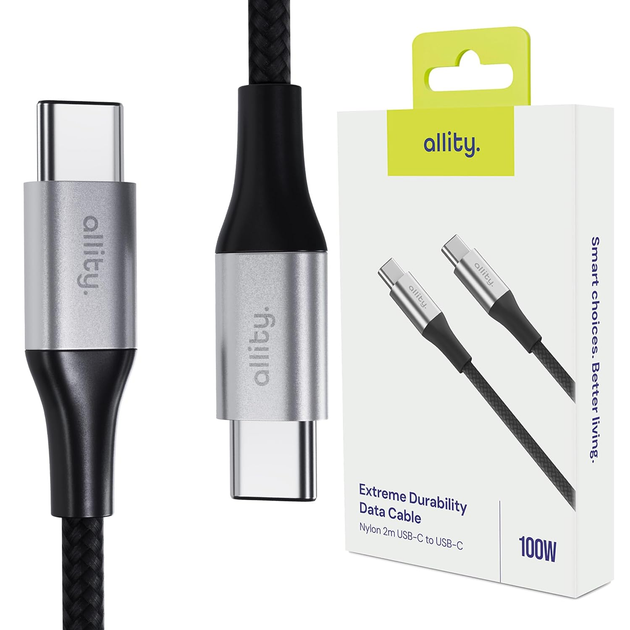 Kabel Allity AUC-01 USB-C - USB-C 2 m 100W Black (5906667550337) - obraz 4