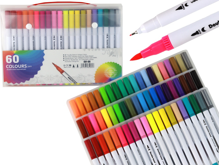 Zestaw pisaków LEAN Toys dwustronnych w organizerze 60 szt 17308 (5905991001645) - obraz 2