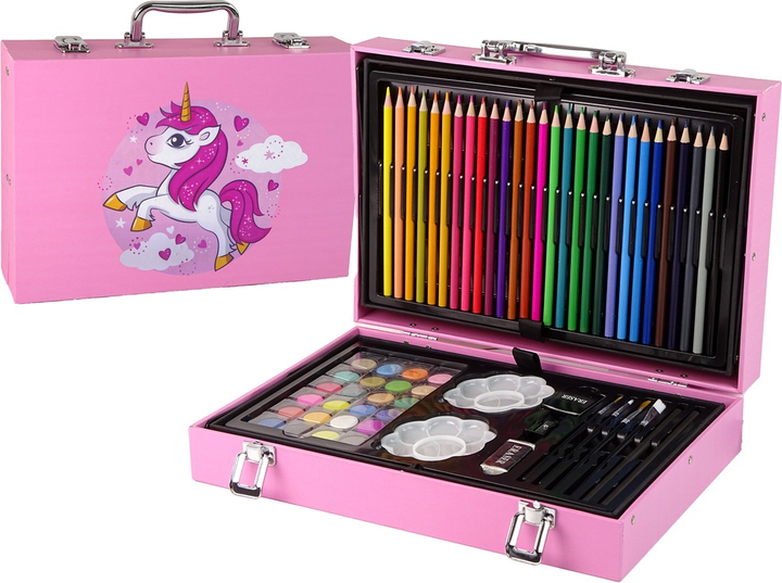 Zestaw artystyczny LEAN Toys Jednorożec w walizce 145 elementów Różowy 13097 (5905323212992) - obraz 5