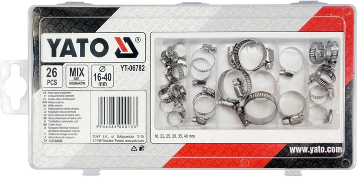 Obejmy skręcane do rur i węży YATO 16, 22, 25, 28, 35, 40 mm 26 szt (YT-06782) - obraz 2