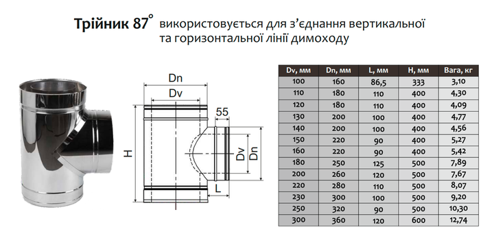 Тройник-сэндвич 87° ø120 мм 0,5 мм Нерж/Нерж Версия-Люкс (10982) - изображение 2