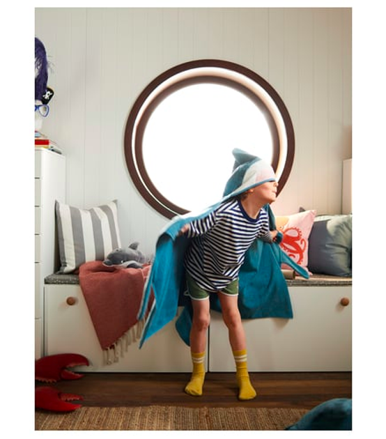Рушник бавовняний з капюшоном IKEA BLÅVINGAD 70x140 см Акула Синьо-сірий 905.284.41 - зображення 7