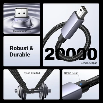 Кабель видео Ugreen Mini DisplayPort 1.4 8K@60 Гц, 4K@240 Гц, 2K@240 Гц HDR 32.4 Гбит/с 1.5 м Grey (DP122) - изображение 5