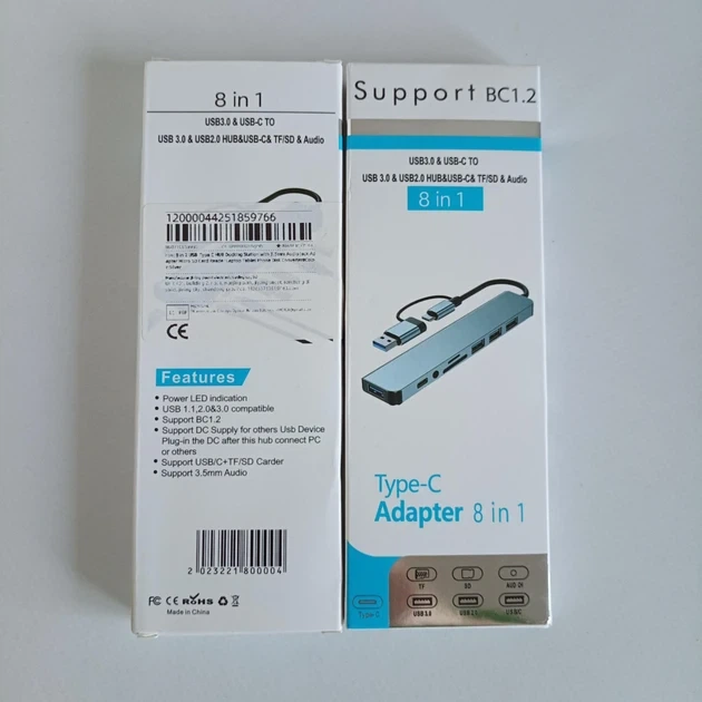 Мультифункциональный USB-хаб 8 в 1 универсальный адаптер концентратор с входом Type-C кардридер USB-C+SD+TF - изображение 6