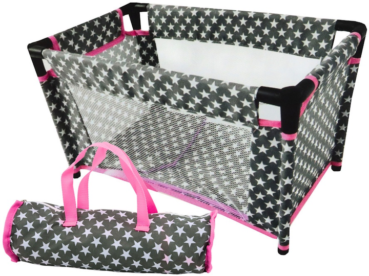Łóżeczko dla lalek Lean Toys Alice w gwiazdki Szaro-różowe (5905991014478) - obraz 1