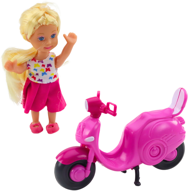 Mini laleczka Lean Toys na skuterze z kaskiem różowym 11 cm (5905991058885) - obraz 4