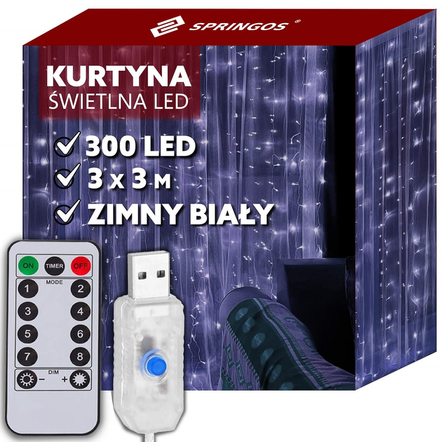 Kurtyna świetlna Springos CL4023 300 LED - obraz 1