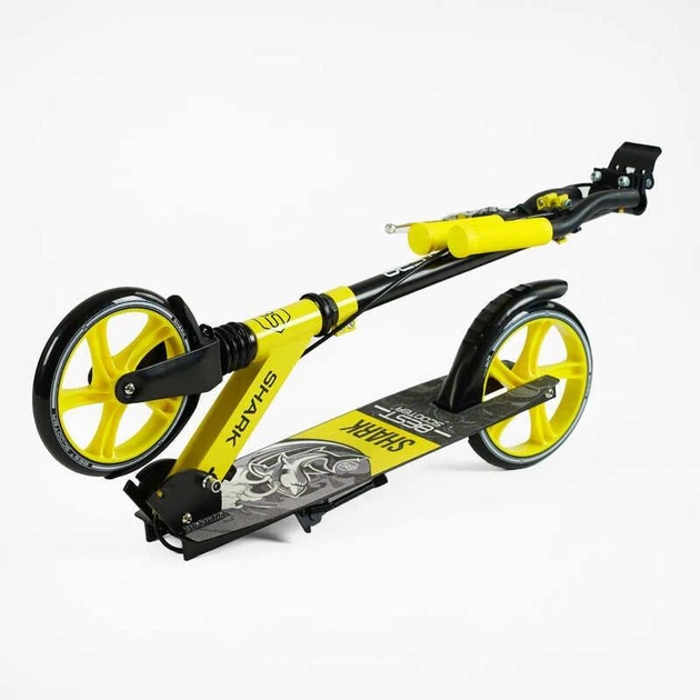 Самокат двоколісний складаний Best Scooter Shark колеса PU 200 мм з амортизатором жовтий SH-10865 - Фото 8 Самокат двоколісний складаний Best Scooter Shark колеса PU 200 мм з амортизатором жовтий SH-10865 - зображення 8