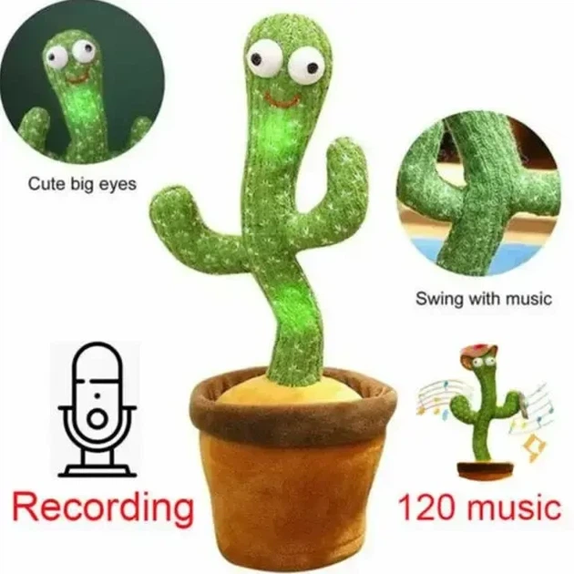 Танцующий кактус на батарейках 120 песен с подсветкой Dancing Cactus Зеленый - изображение 9