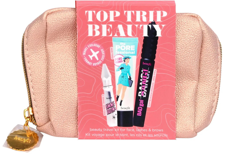 Набір декоративної косметики Benefit Top Trip Beauty Праймер The Porefessional Pore 22 мл + Гель для брів Gimme Brow Volumizing 3 Neutral Light Brown 3 мл + Туш для вій Bad Gal Bang! Volumizing Intense Pitch Black 8.5 мл (602004150264) - зображення 1