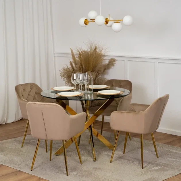 Стілець оксамитовий MEBEL ELITE RAYA, бежевий, золотий ME.RAYA/BZ/ZL/V/K - зображення 4