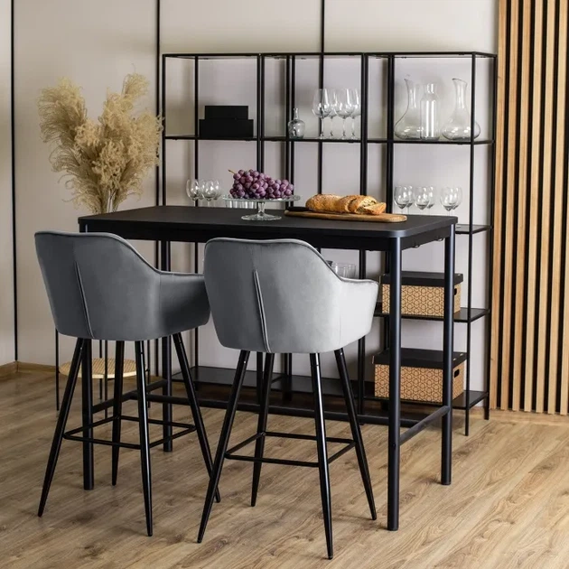 Барний стілець оксамитовий MEBEL ELITE SALEM, сірий, чорний ME.SALEM/P/CZ/V/H - зображення 3