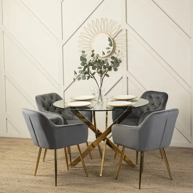 Стілець оксамитовий MEBEL ELITE RAYA, сірий, золотий ME.RAYA/P/ZL/V/K - зображення 5