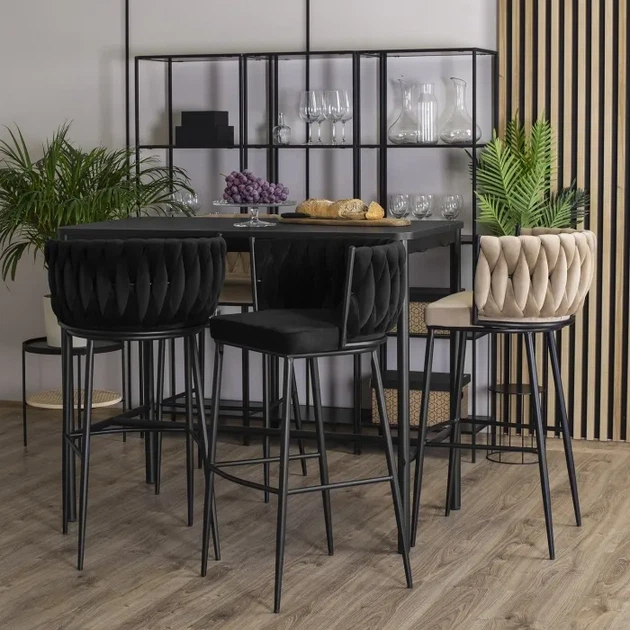 Барний стілець оксамитовий MEBEL ELITE FLORES, чорний / чорний ME.FLORES/CZ/CZ/V/H - зображення 6