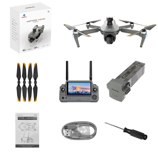 Квадрокоптер дрон KF100 MAX FPV Drone | Пульт с экраном 5.5", камера 8K фото, 3-осевой стабилизатор, 50 мин полета - изображение 5