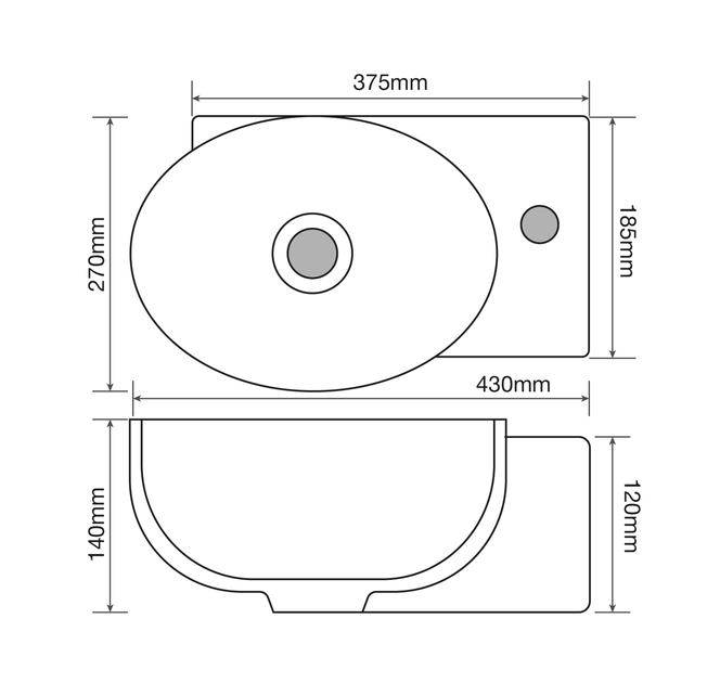 Раковина подвесная Mixxus Premium DIVERSE-1201-L 400х215х140mm с отверстием под смеситель и переливом (MP6507) - изображение 5