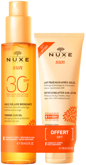 Zestaw Nuxe Sun Olejek do opalania SPF30 150 ml + Odświeżające mleczko po opalaniu 100 ml (3264680043659) - obraz 1