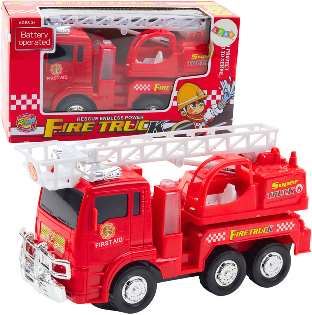 Wóz strażacki LEAN Toys Straż pożarna z ruchomą drabiną oraz światłami i dźwiękami 24788 (5905991058380) - obraz 2