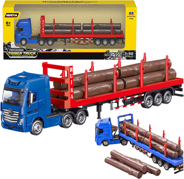 Zabawka Huina Ciężarówka transportu drewna metalowa 1:50 Czerwona 22781 (5905991051305) - obraz 2