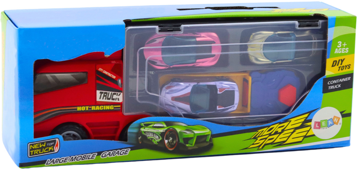 Zabawka LEAN Toys Ciężarówka z garażem i wyrzutnią oraz z 3 autkami Czerwona 24785 (5905991058359) - obraz 1