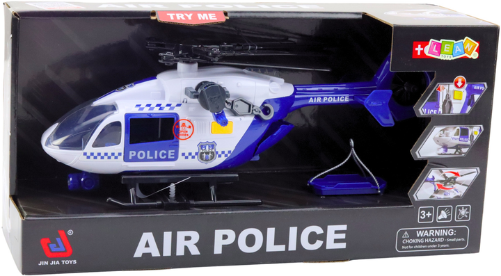 Zabawka LEAN Toys Helikopter policyjny z hakiem noszami światłami i dźwiękami 1:12 21464 (5905991038603) - obraz 1