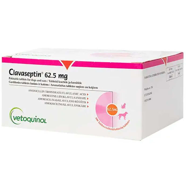 Противоинфекционный препарат для собак и кошек Vetquinol Клавасептин 62,5 мг (заболеваниях кожи) таблетки - 10шт - Фото 1 Противоинфекционный препарат для собак и кошек Vetquinol Клавасептин 62,5 мг (заболеваниях кожи) таблетки - 10шт - изображение 1