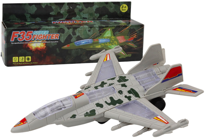 Zabawka LEAN Toys Myśliwiec militarny F35 jeżdżący ze światłami i dźwiękami Szary 17858 (5905991007081) - obraz 2