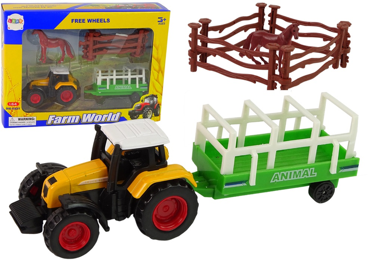 Zestaw LEAN Toys Farma Traktor z przyczepą i koniem 1:64 13292 (5905323214941) - obraz 2