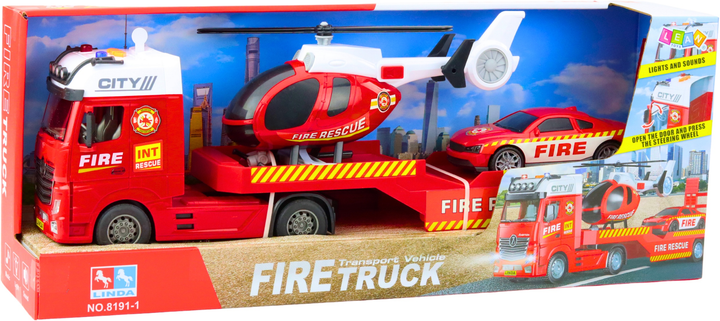 Zestaw strażacki LEAN Toys ze światłami i dźwiękami Ciężarówka + Helikopter + Samochód 22997 (5905991053460) - obraz 1