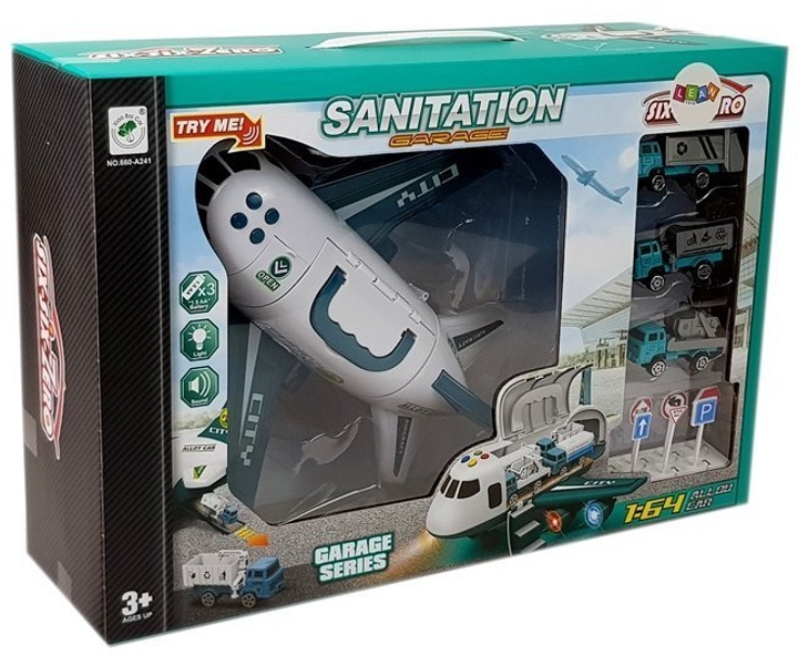 Zestaw zabawek LEAN Toys City Samolot rozkładany z autkami światłami i dźwiękami 1:64 Biały 7391 (5908275999041) - obraz 1