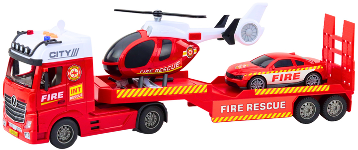 Zestaw strażacki LEAN Toys ze światłami i dźwiękami Ciężarówka + Helikopter + Samochód 22997 (5905991053460) - obraz 3