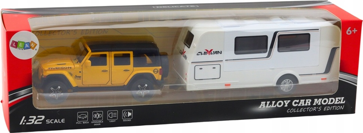 Zestaw zabawek LEAN Toys metalowy z napędem oraz ze światłami i dźwiękami Auto terenowe + Kamper 1:32 Żółty 24746 (5905991057963) - obraz 1